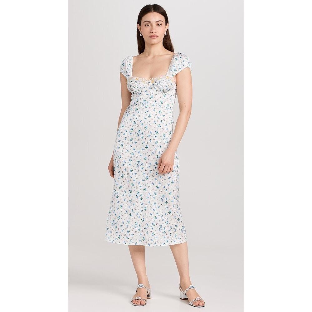 For Love and Lemons Paloma White Floral Satin Slip Midi Dress Large NEW